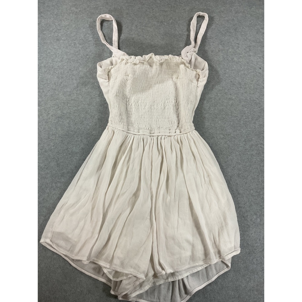 Hollister White Smocked Tie Back Sleeveless Romper Small 2589